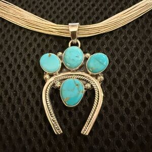 Authentic Navajo Max Calladitto Turquoise Sterling Silver Squash Blossom Pendant